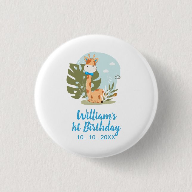 Little Giraffe (Boy Safari Animal) Birthday Button (Front)