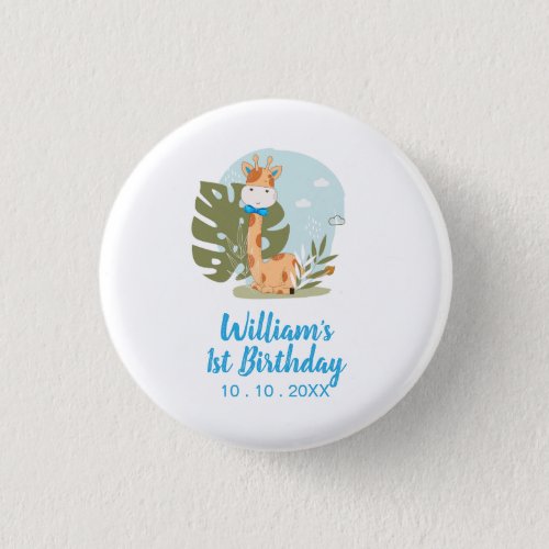 Little Giraffe Boy Safari Animal Birthday Button