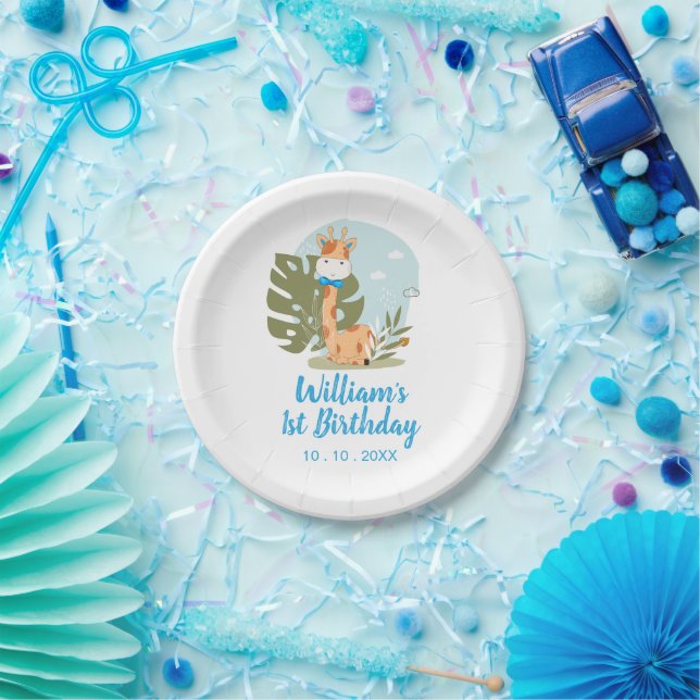 Little Giraffe (Boy Safari Animal) Birthday Paper Plates (Party)