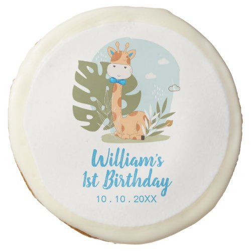 Little Giraffe Boy Safari Animal Birthday Sugar Cookie