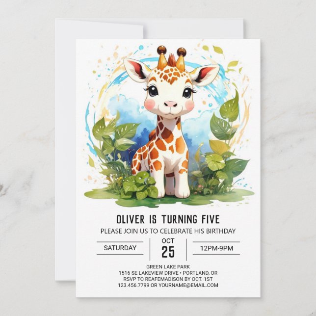 Little Giraffe Custom Birthday invitation (Front)