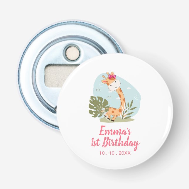 Little Giraffe (Girl Safari Animal) Birthday Bottle Opener (Front)