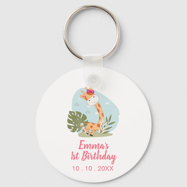 Little Giraffe (Girl Safari Animal) Birthday Keychain (Front)