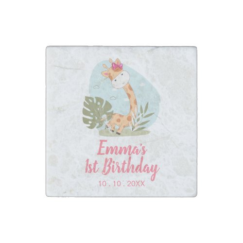 Little Giraffe Girl Safari Animal Birthday Stone Magnet