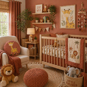 Little Giraffe in Terracotta Warm Safari Nursery Round Pillow