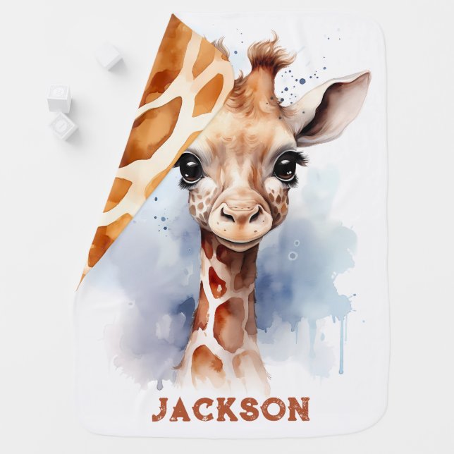 Little Giraffe Print Personalized Name  Baby Blanket (In Situ)