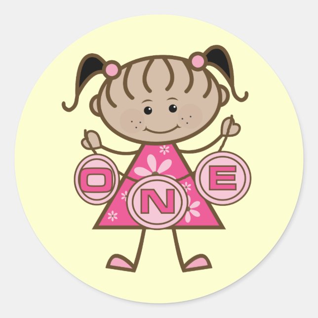 Little Girl 1st Birthday T-shirts and Gifts Classic Round Sticker (Front)