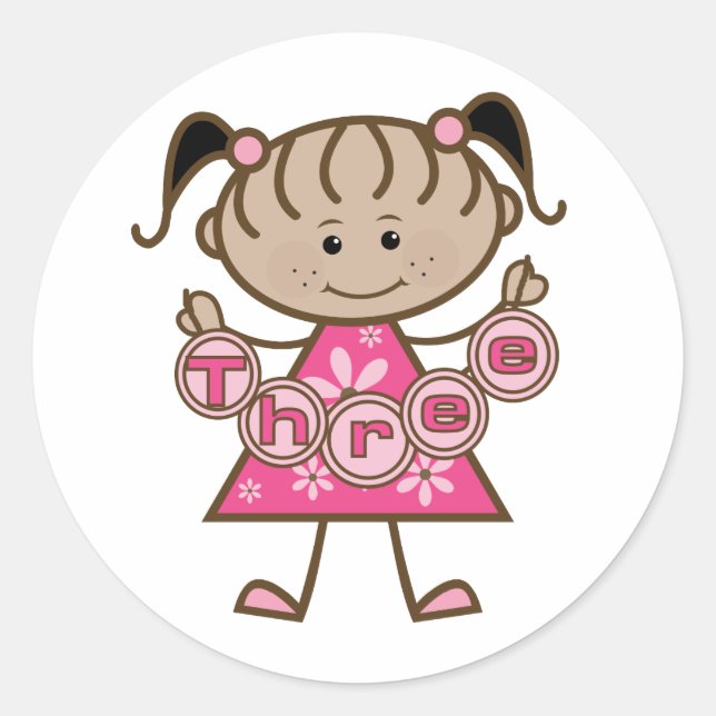 Little Girl 3rd Birthday Tshirts and Gifts Classic Round Sticker (Front)
