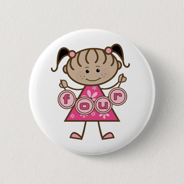 Little Girl 4th Birthday Tshirts and Gifts Button (Front)