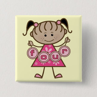 Little Girl 4th Birthday Tshirts and Gifts Button