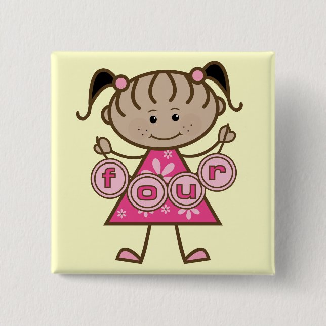 Little Girl 4th Birthday Tshirts and Gifts Button (Front)