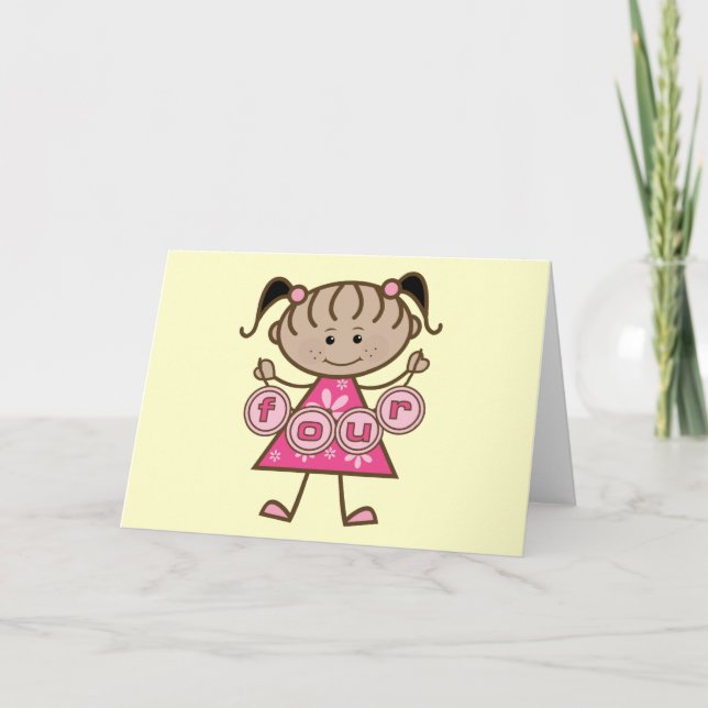 Little Girl 4th Birthday Tshirts and Gifts Card (Front)