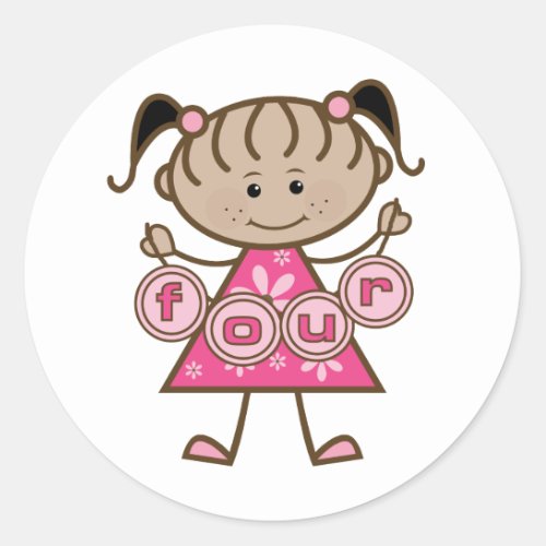 Little Girl 4th Birthday Tshirts and Gifts Classic Round Sticker