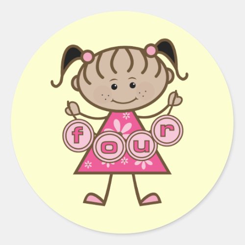 Little Girl 4th Birthday Tshirts and Gifts Classic Round Sticker