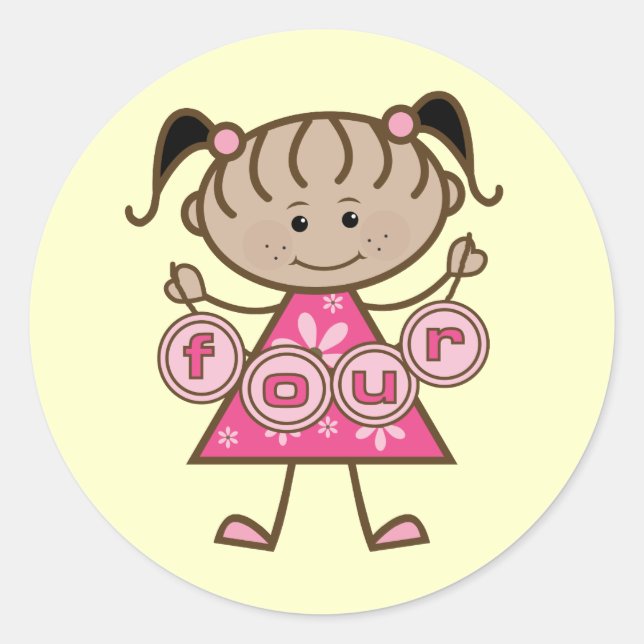 Little Girl 4th Birthday Tshirts and Gifts Classic Round Sticker (Front)