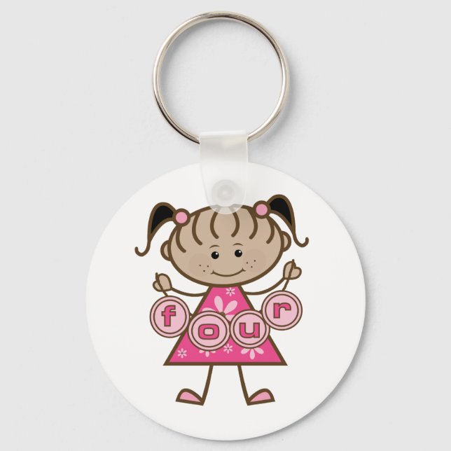 Little Girl 4th Birthday Tshirts and Gifts Keychain (Front)