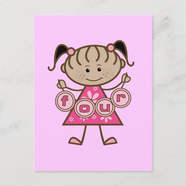 Little Girl 4th Birthday Tshirts and Gifts Postcard (Front)