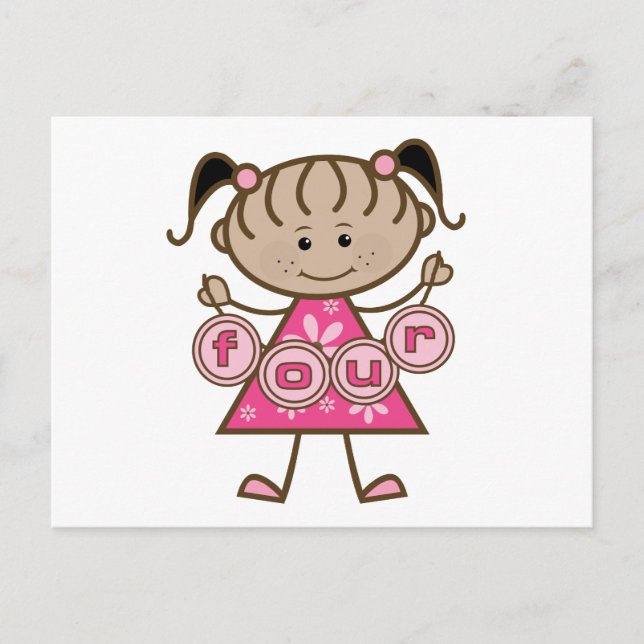 Little Girl 4th Birthday Tshirts and Gifts Postcard (Front)