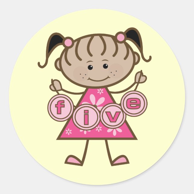 Little Girl 5th Birthday Tshirts and Gifts Classic Round Sticker (Front)