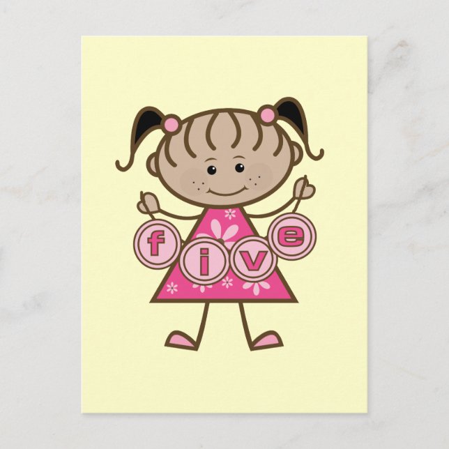 Little Girl 5th Birthday Tshirts and Gifts Postcard (Front)