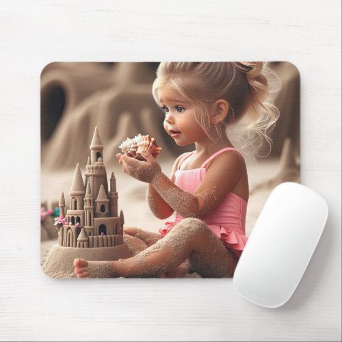 Little Girl Admiring a Seashell Mouse Pad