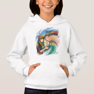 Little girl and a cute horse with colorful hair hoodie