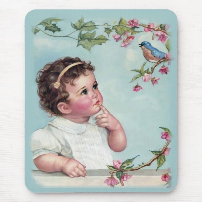 Little Girl and Blue Bird Mouse Pad (Front)