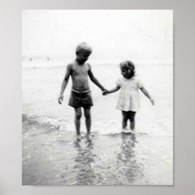 Little girl and boy holding hands small poster (Front)