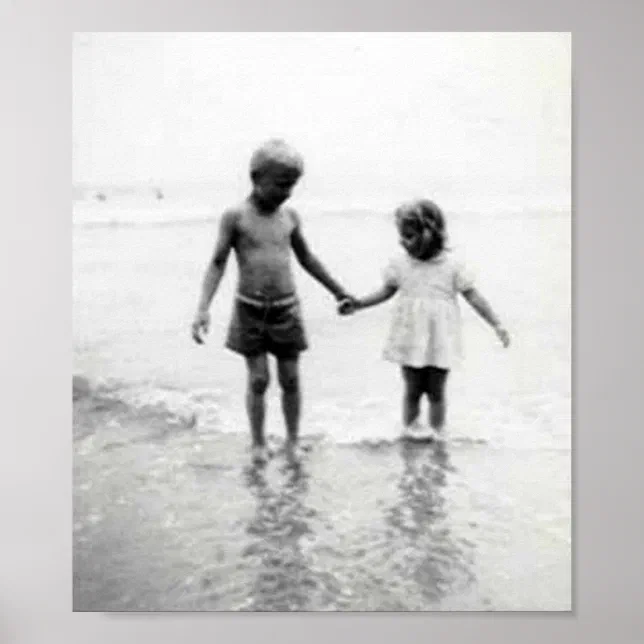 Little girl and boy holding hands small poster | Zazzle