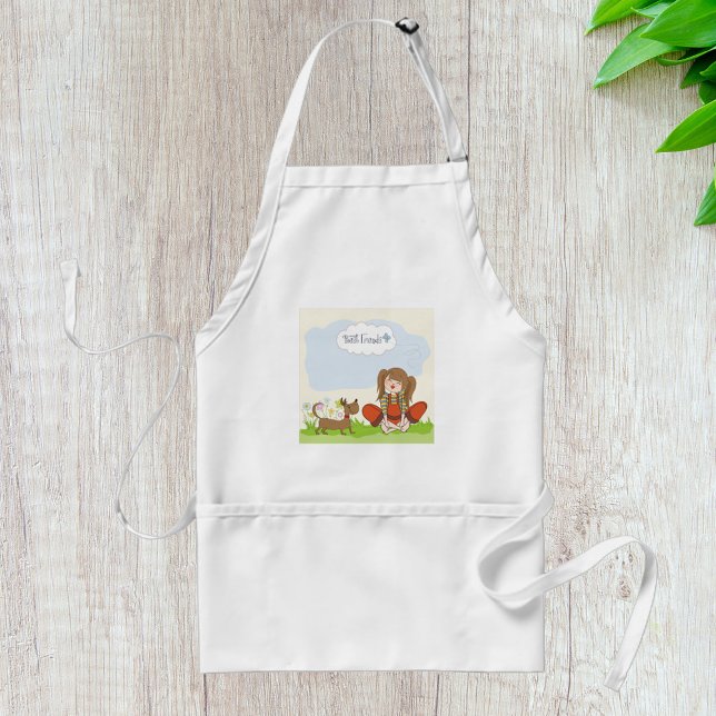 Little Girl and Brown Dog Best Friends Adult Apron (Creator Uploaded)