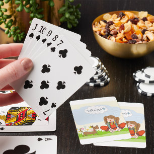 Little Girl and Brown Dog Best Friends Poker Cards
