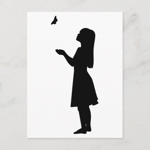 Little Girl And Butterfly Silhouette Child Nature Postcard