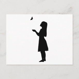 Little Girl And Butterfly Silhouette Child Nature Postcard