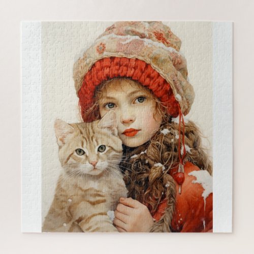 LITTLE GIRL AND CAT JIGSAW PUZZLE