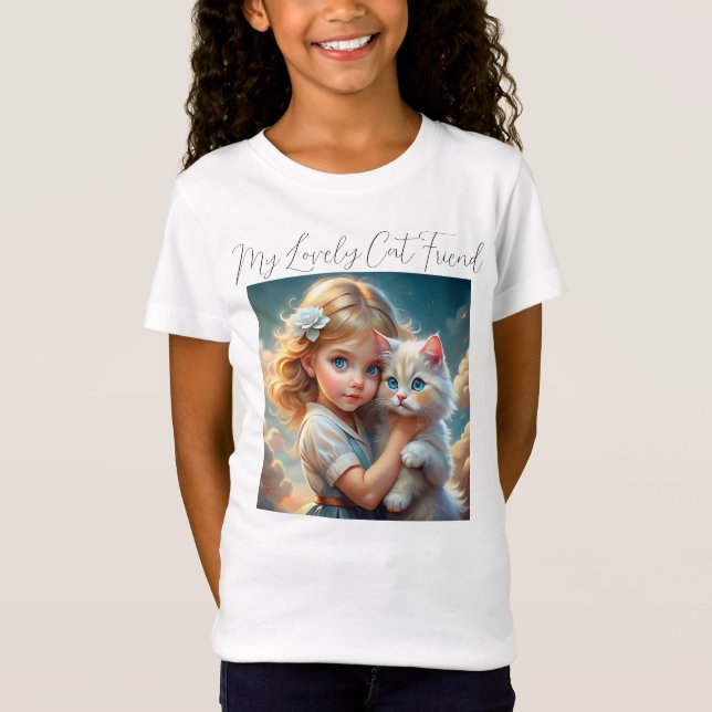 Little Girl and Cute Cat Friend T-Shirt (Front)