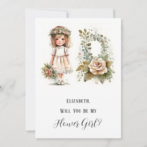 Little Girl and Floral Will You Be My Flower Girl Invitation