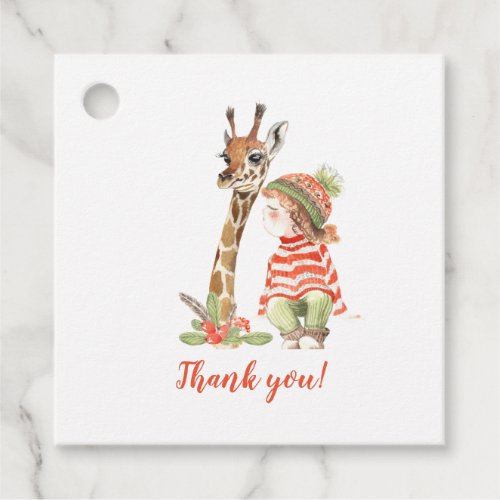 Little Girl and Giraffe Floral Thank You Favor Tags