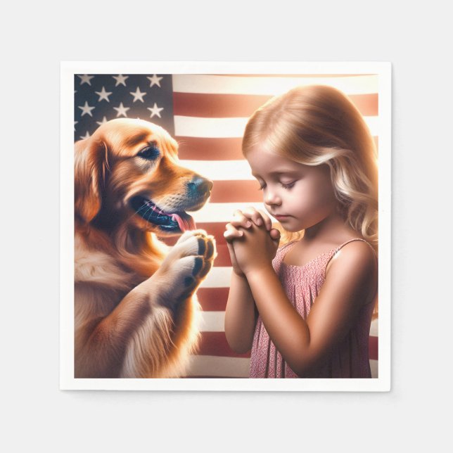 Little Girl and Golden Retriever Praying Napkins (Front)