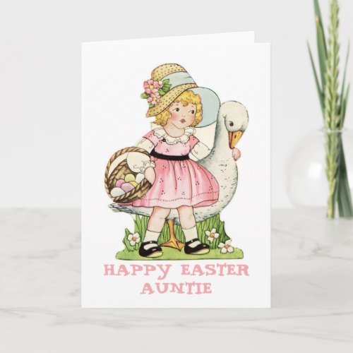 Little Girl and Goose Happy Easter Auntie Holiday Card