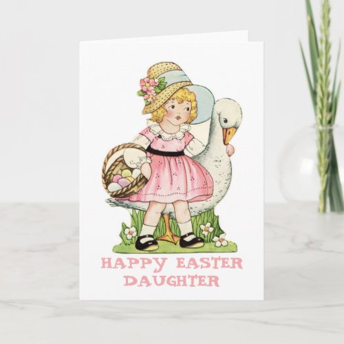 Little Girl and Goose Happy Easter Daughter Card