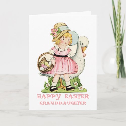 Little Girl and Goose Happy Easter Granddaughter Holiday Card