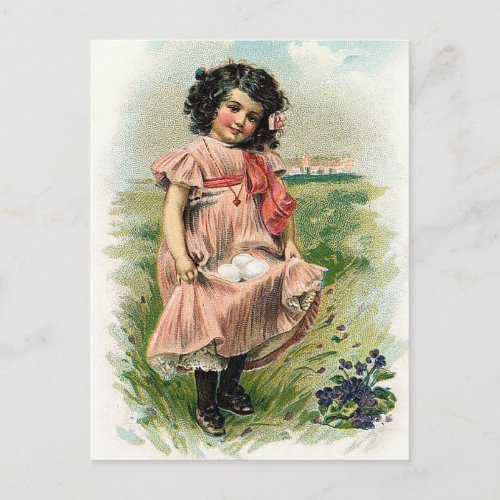 Little Girl and her Eggs Easter Holiday Postcard