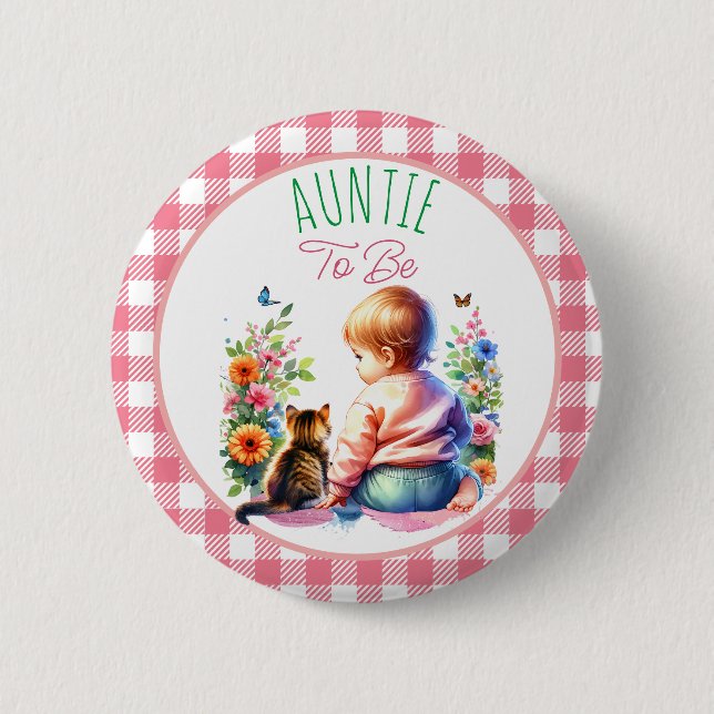 Little Girl and Kitten | Aunt to be Baby Shower Button (Front)