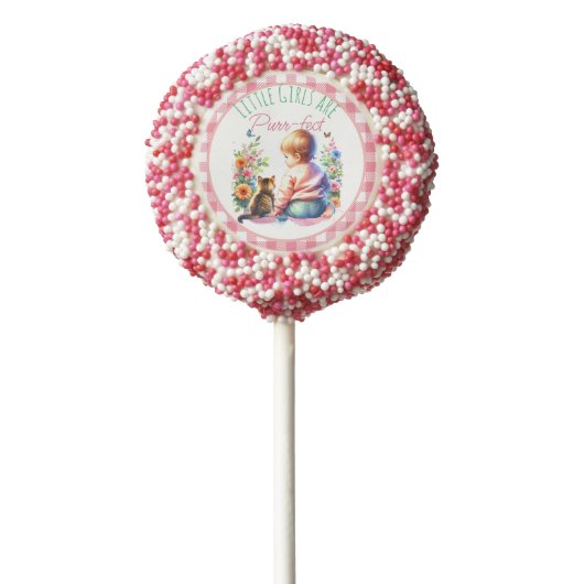 Little Girl and Kitten | Watercolor Baby Shower Chocolate Covered Oreo Pop (Zoomed)