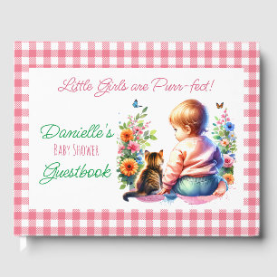 Little Girl and Kitten Watercolor Baby Shower Guest Book