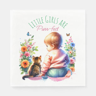 Little Girl and Kitten Watercolor Baby Shower Napkins