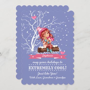 Little Girl And Kitty | Custom Name  Holiday Card by artofmairin at Zazzle