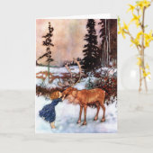 Little Girl and Moose Card (Yellow Flower)