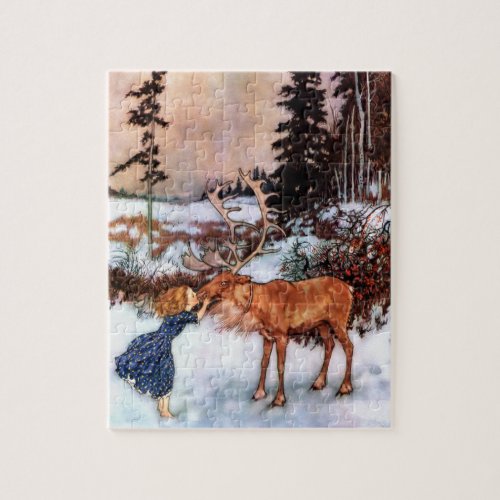 Little Girl and Moose Jigsaw Puzzle