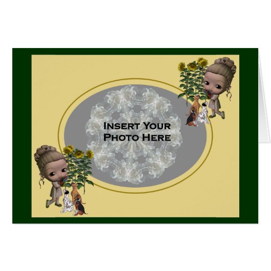 Little Girl And Puppies Photo Card (Front Horizontal)